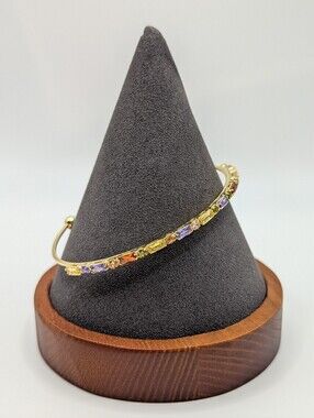 18k Gold Plate Multi-Stone Cuff Bracelet - Colorful Glass Gems